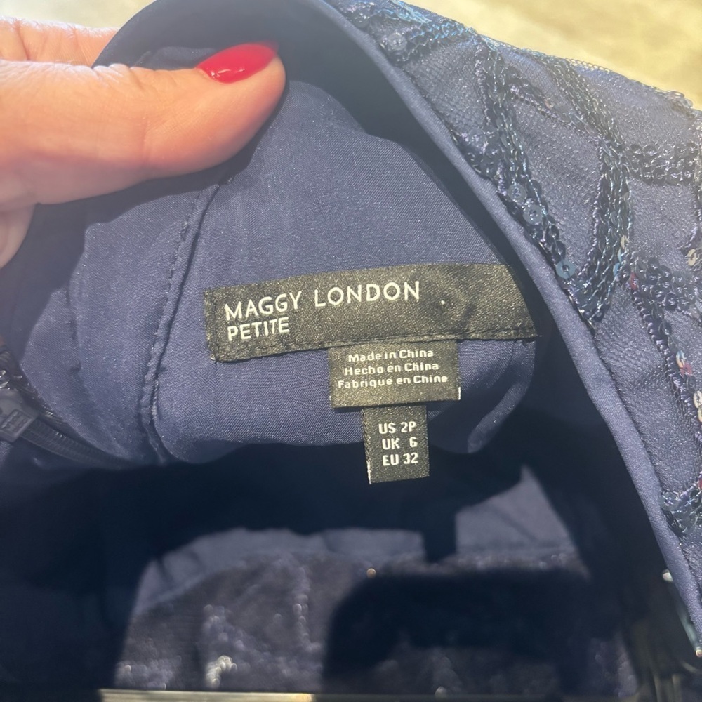 Maggy London Petite 2P Navy Sequin Lace Cocktail Sheath Dress NWT - Picture 4 of 4